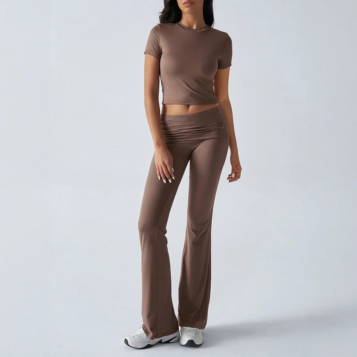 Slim Fit Two Piece Short Sleeve Top & Pant Set - Athleisure Workout Style
