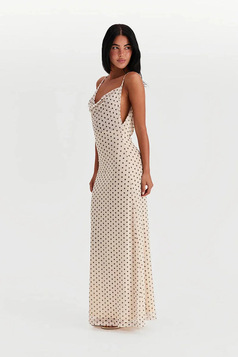 White Polka Dot Strappy Midi Dress