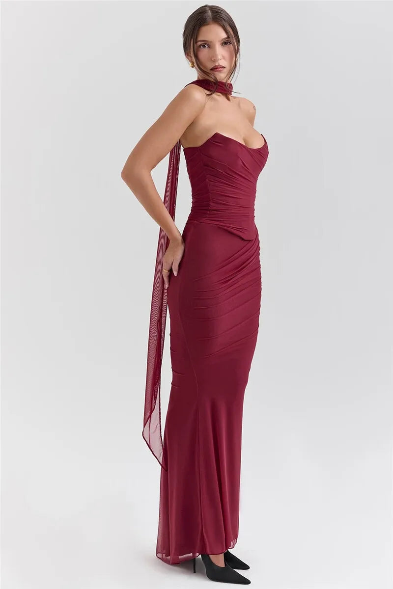 Corset And Bodycon Maxi Skirt With Neckerchief Set