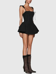 Solid Tie Up Strap Mini Dress