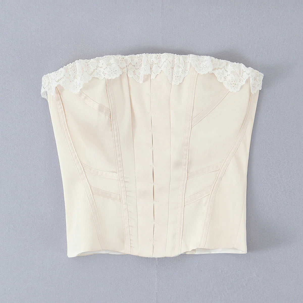 Lace Trim Beige Corset Top