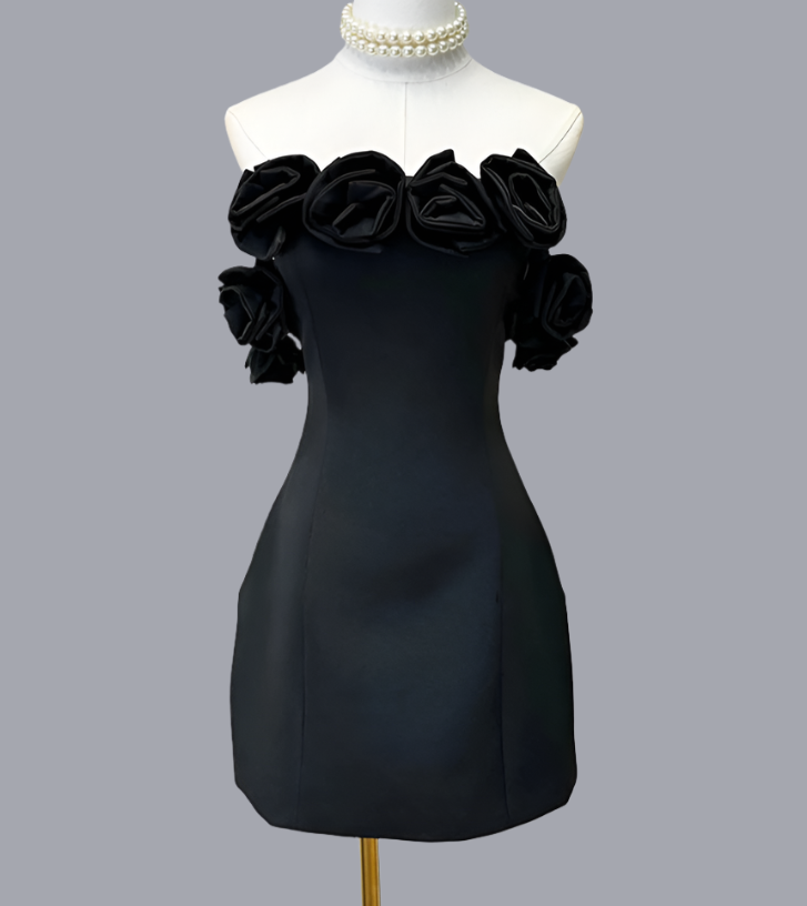 3D Flower Off-Shoulder Tube Mini Dress