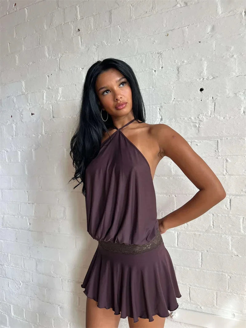 Puff Halter Frill Mini Dress