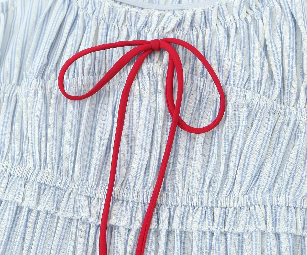 Blue N White Striped Ruched Mini Dress