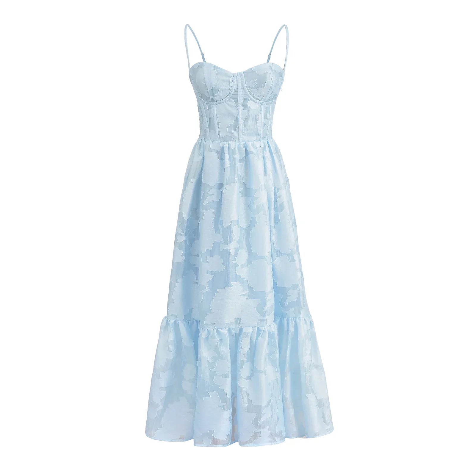 Jacquard Print Back Tie Up Strap Midi Dress