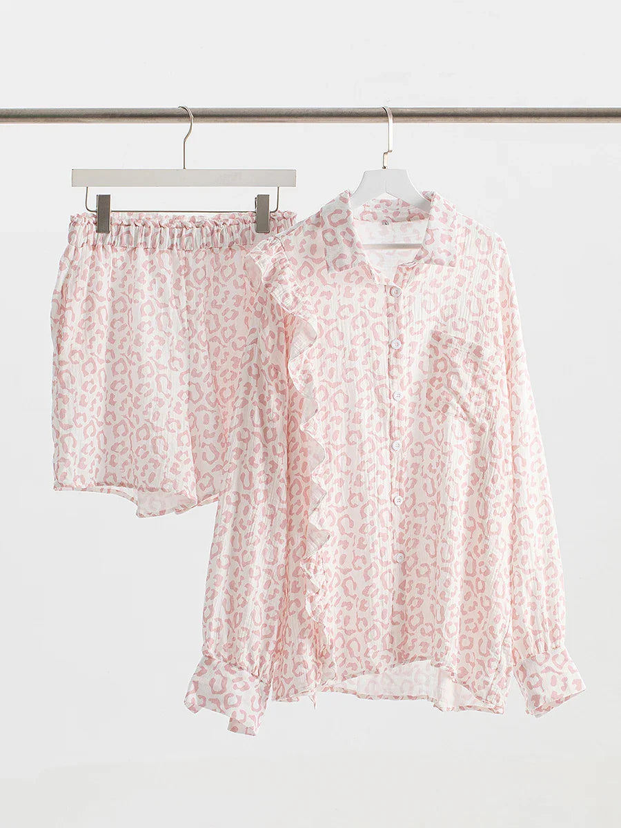 White Linen Printed Shirt And Shorts Set
