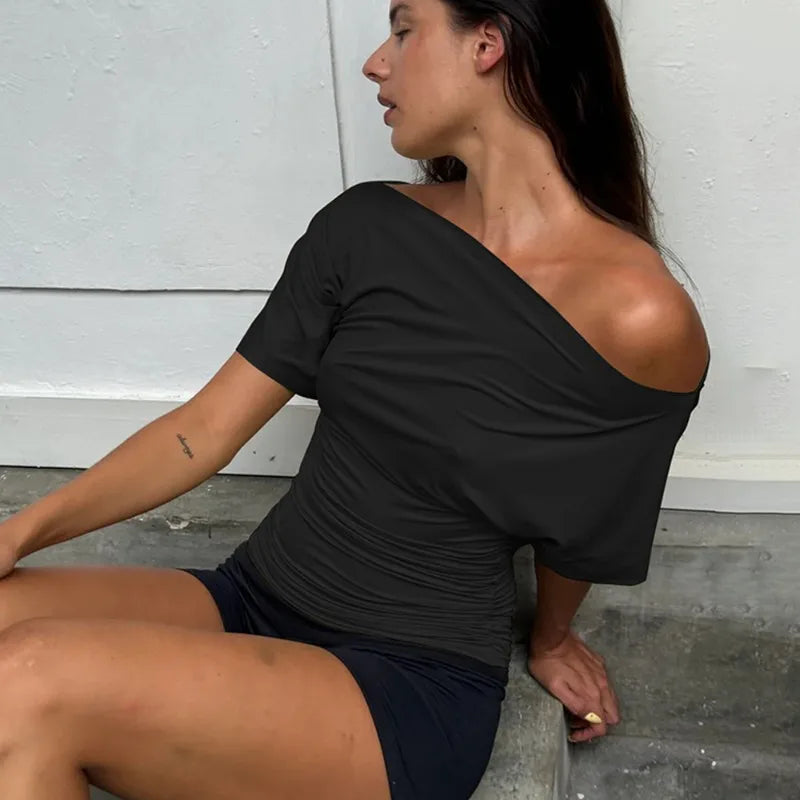Asymmetrical One Shoulder Short Sleeve Top