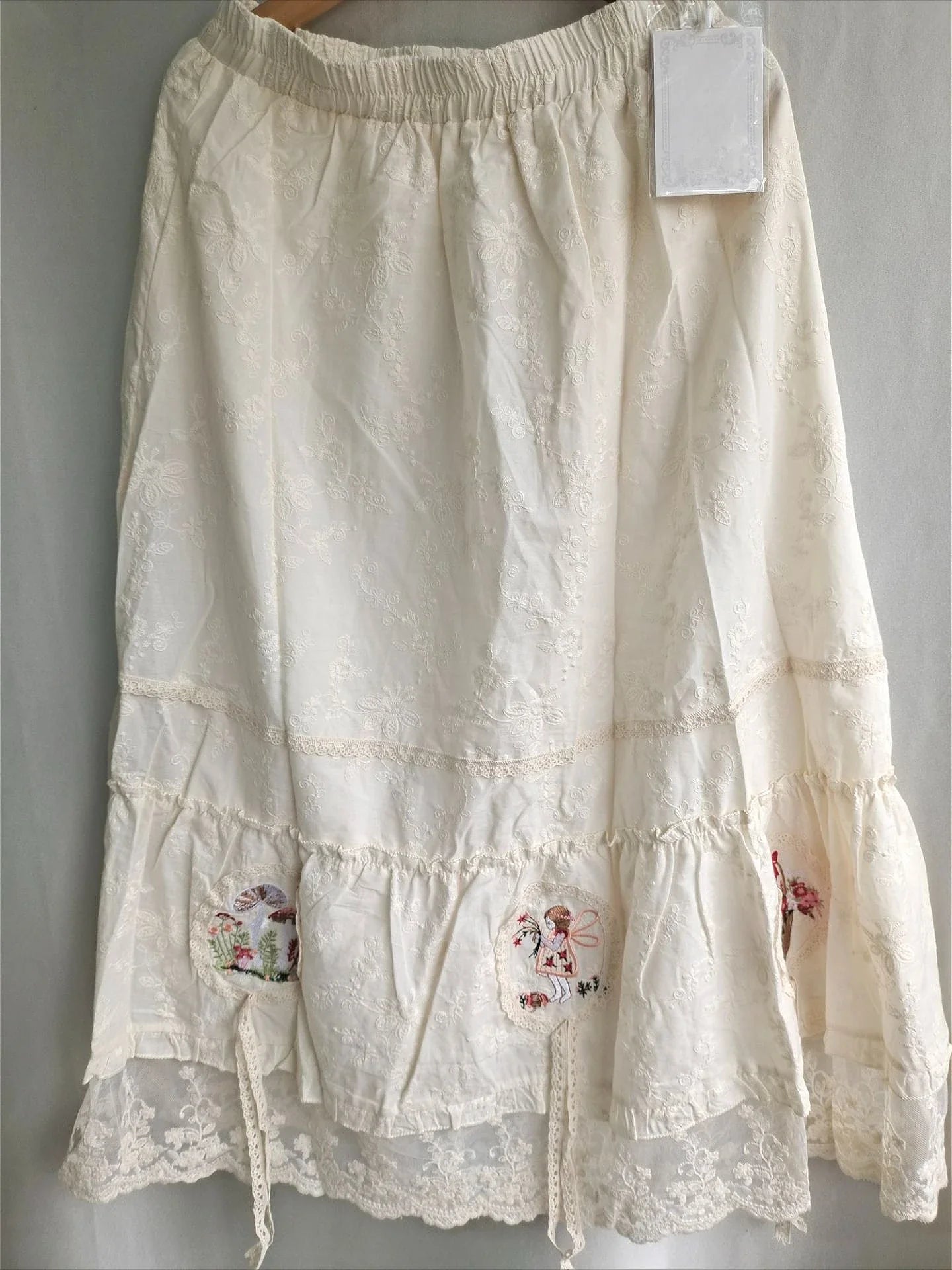 White Embroidery Lace Long Skirt - Sweet A-Line