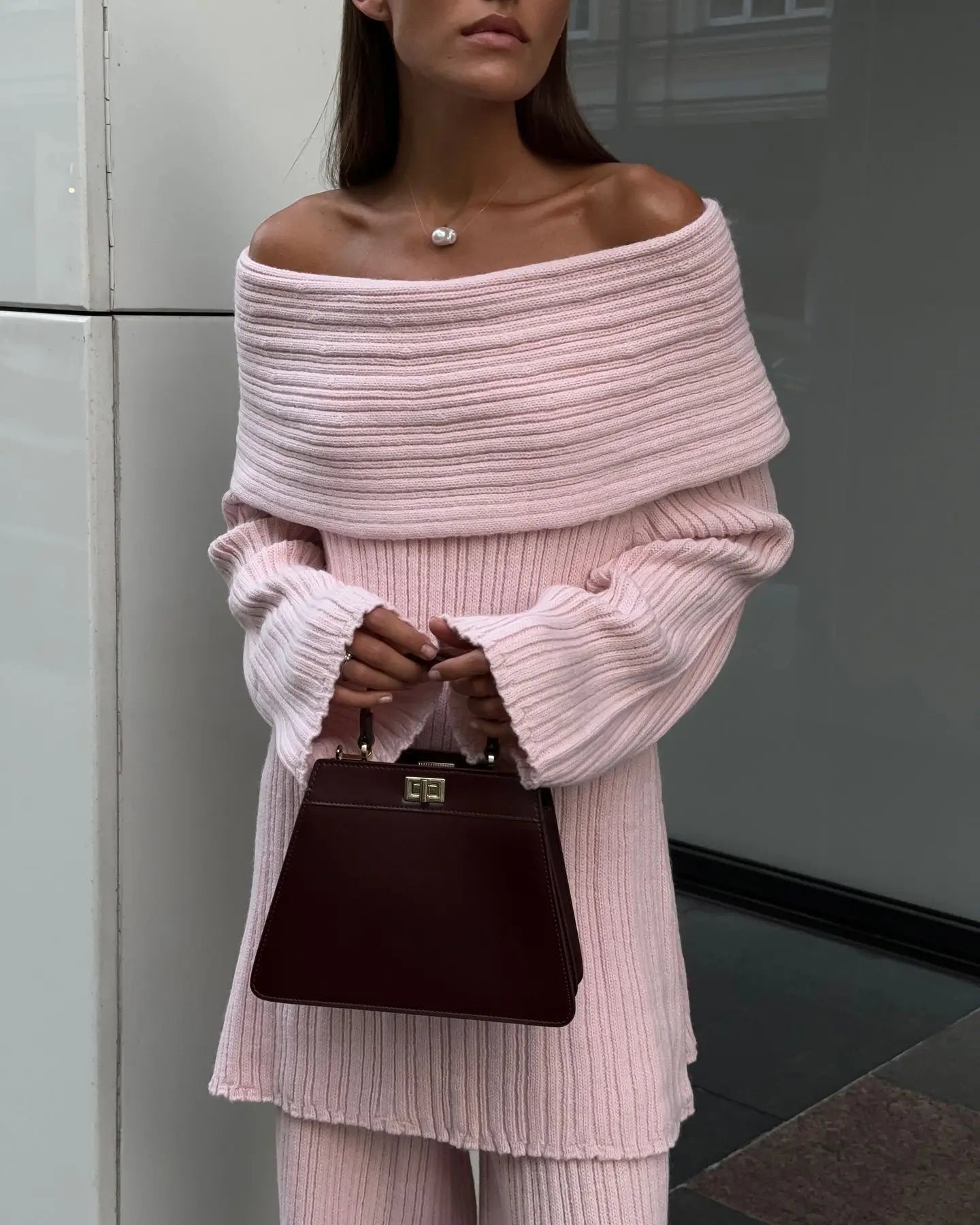 Off-Shoulder Long Sleeve Knitted Top