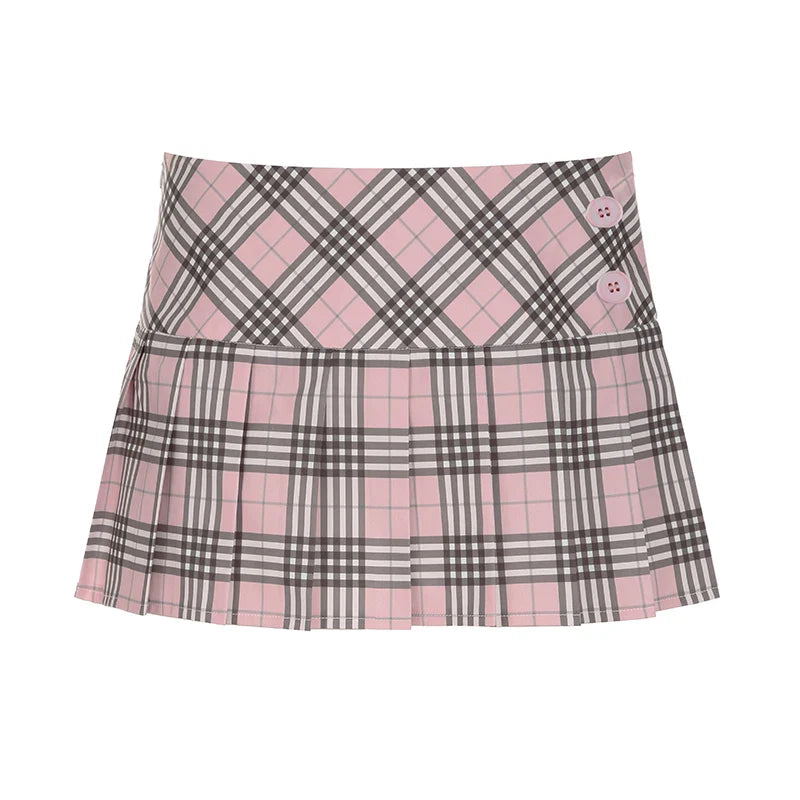 Pink Plaid Mini Pleated Skirt