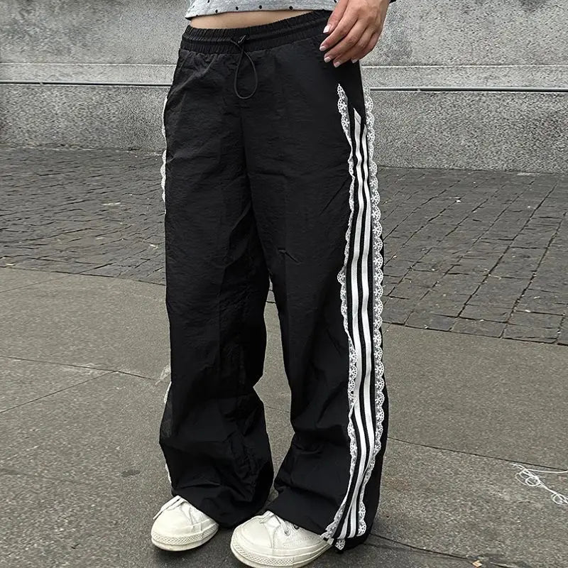 Lace Stripe Wide Track-pants