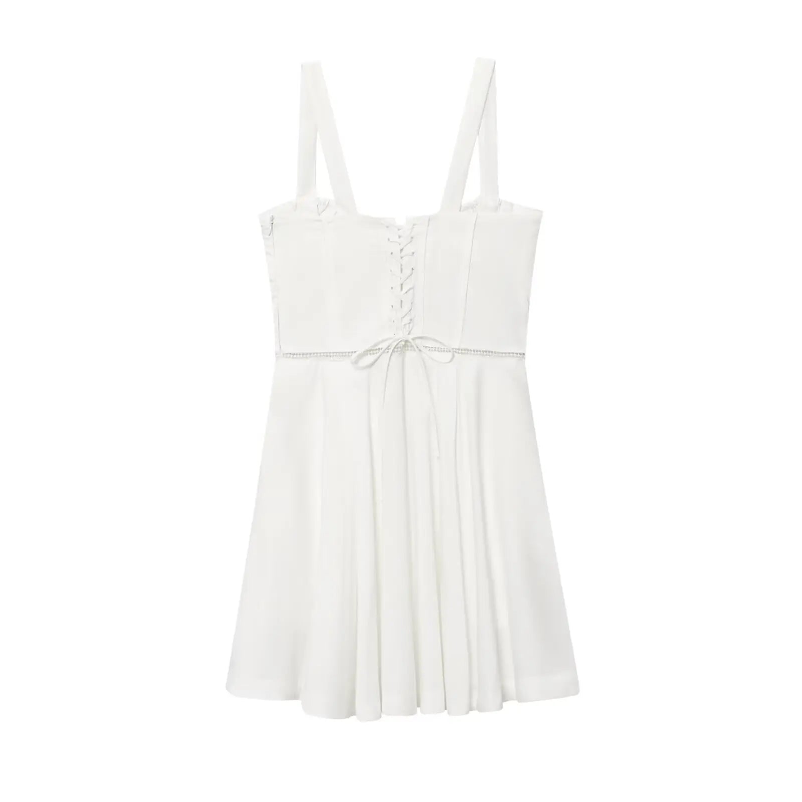 Back Lace Up Thick Strap Buttoned Mini Dress