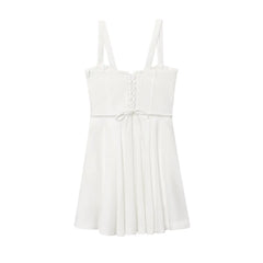 Back Lace Up Thick Strap Buttoned Mini Dress