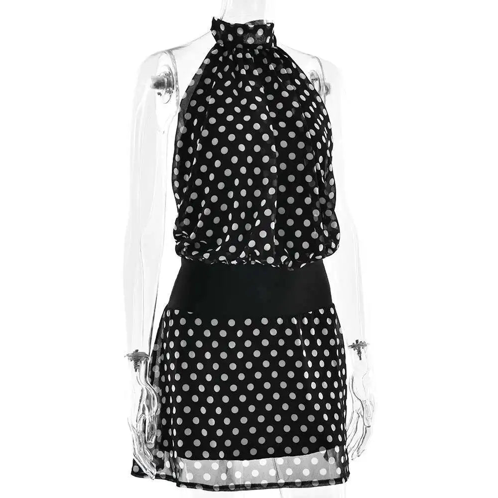 Black Polka Dot Mini Dress â€?Open Back Tie Up Halter