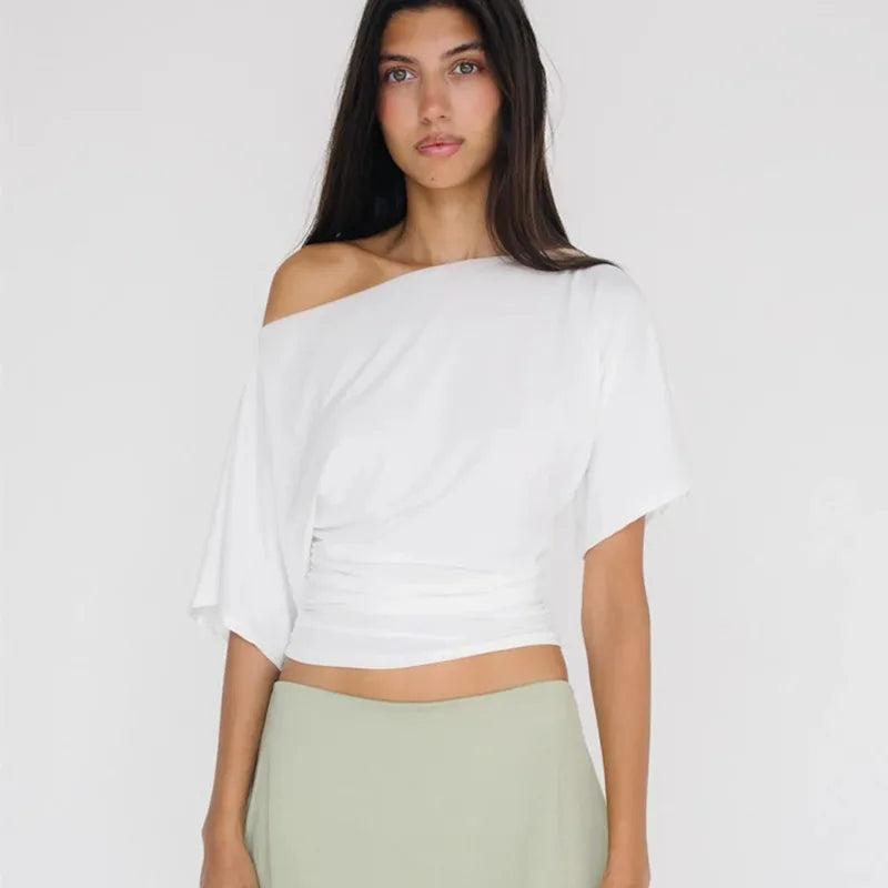Asymmetrical One Shoulder Short Sleeve Top