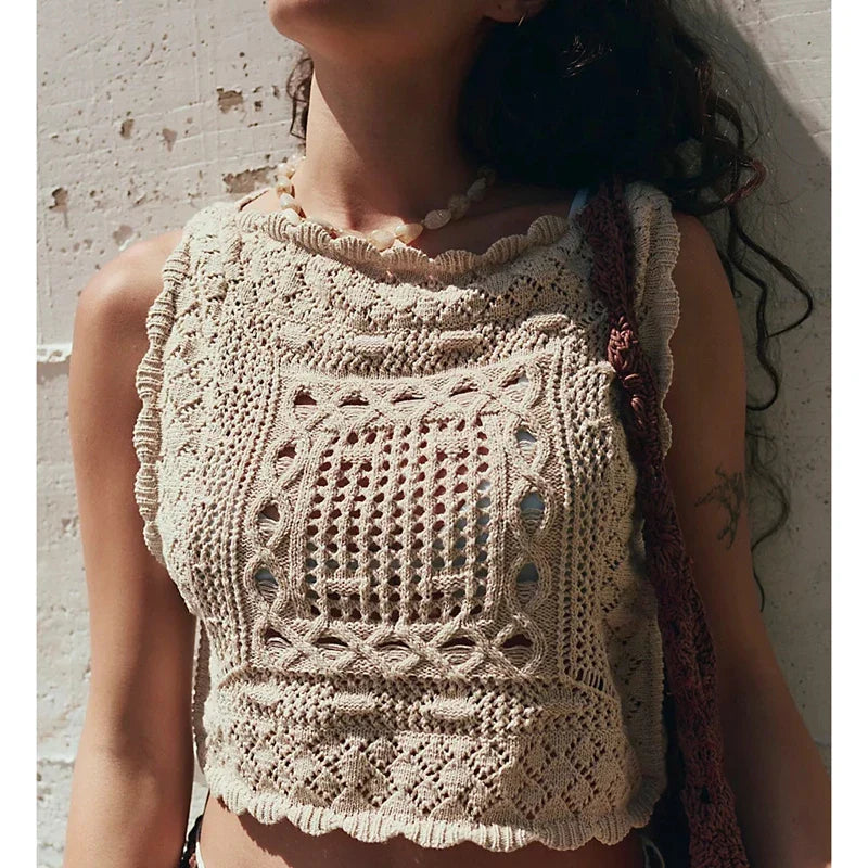 Knit Embroidered Square Top