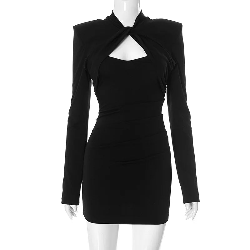 Black Long Sleeve Cut Out Twisted Mini Dress