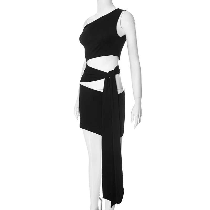 Asymmetrical Bandage Cut Out Tie Up Mini Dress