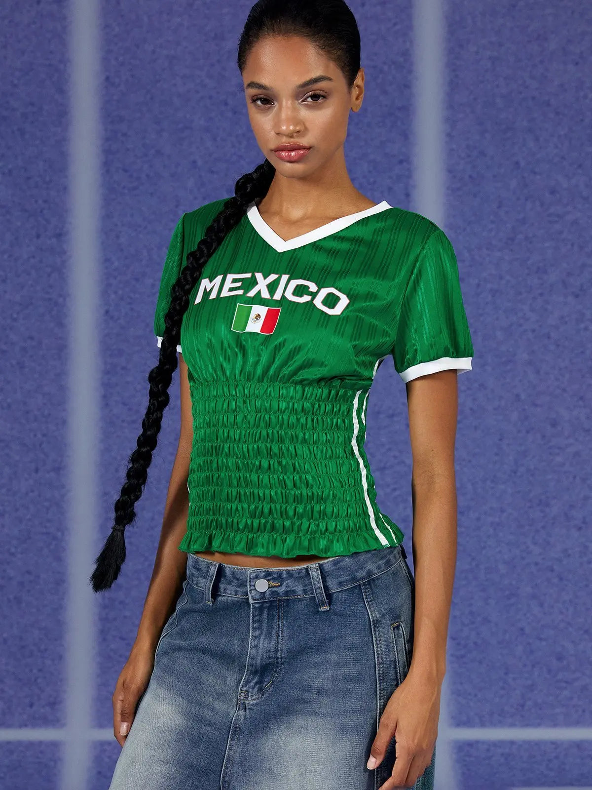 Green Ruched Mexico Jersey Top
