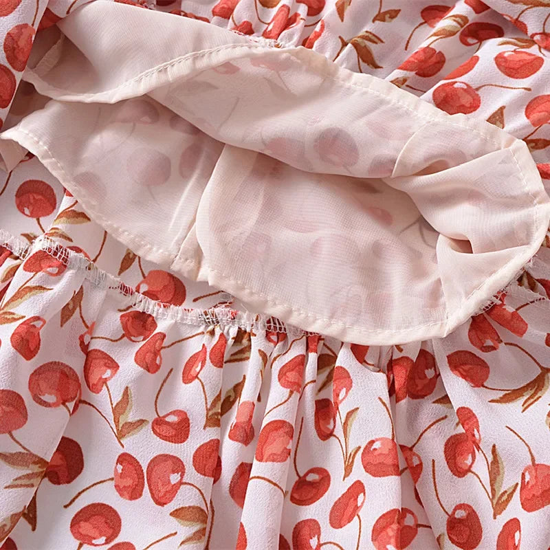 Cherry Print Strap Midi Dress