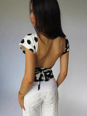 Contrast Polka Dot Cross Scarf Top