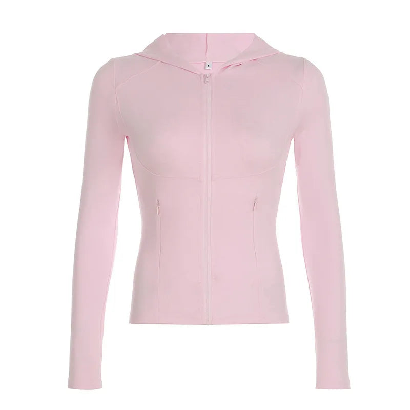 Solid Zipper Hoodie Sports Yoga Top