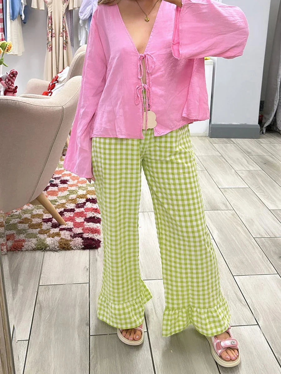 Plaid Ruffles Pants