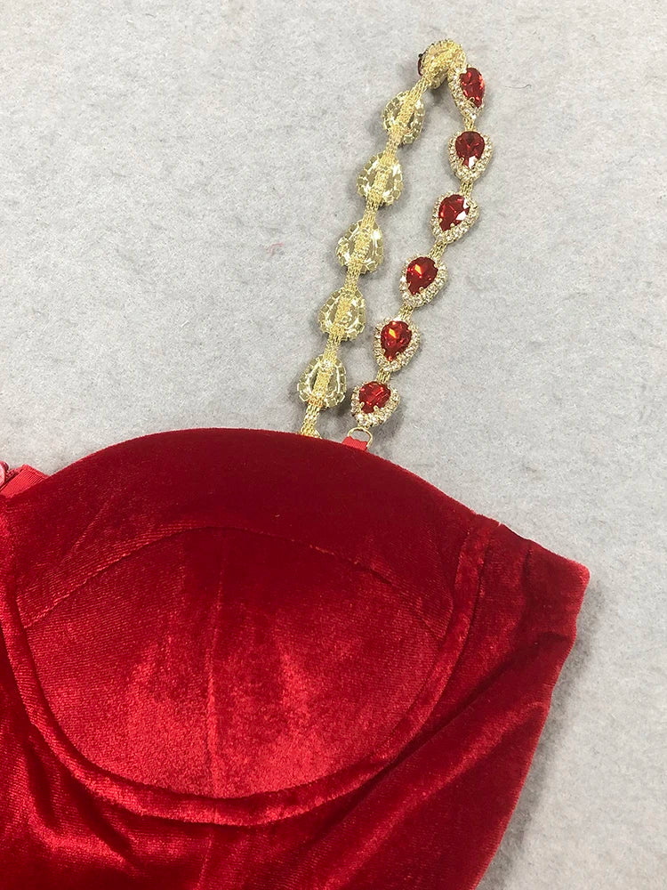 Red Velvet Diamond Strap Jumpsuit