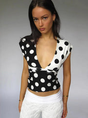 Contrast Polka Dot Cross Scarf Top