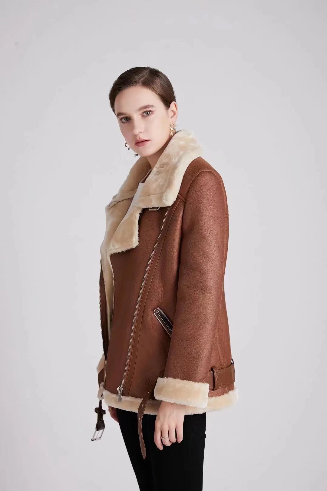 Faux Leather Double-Sided Zipper Biker Jacket