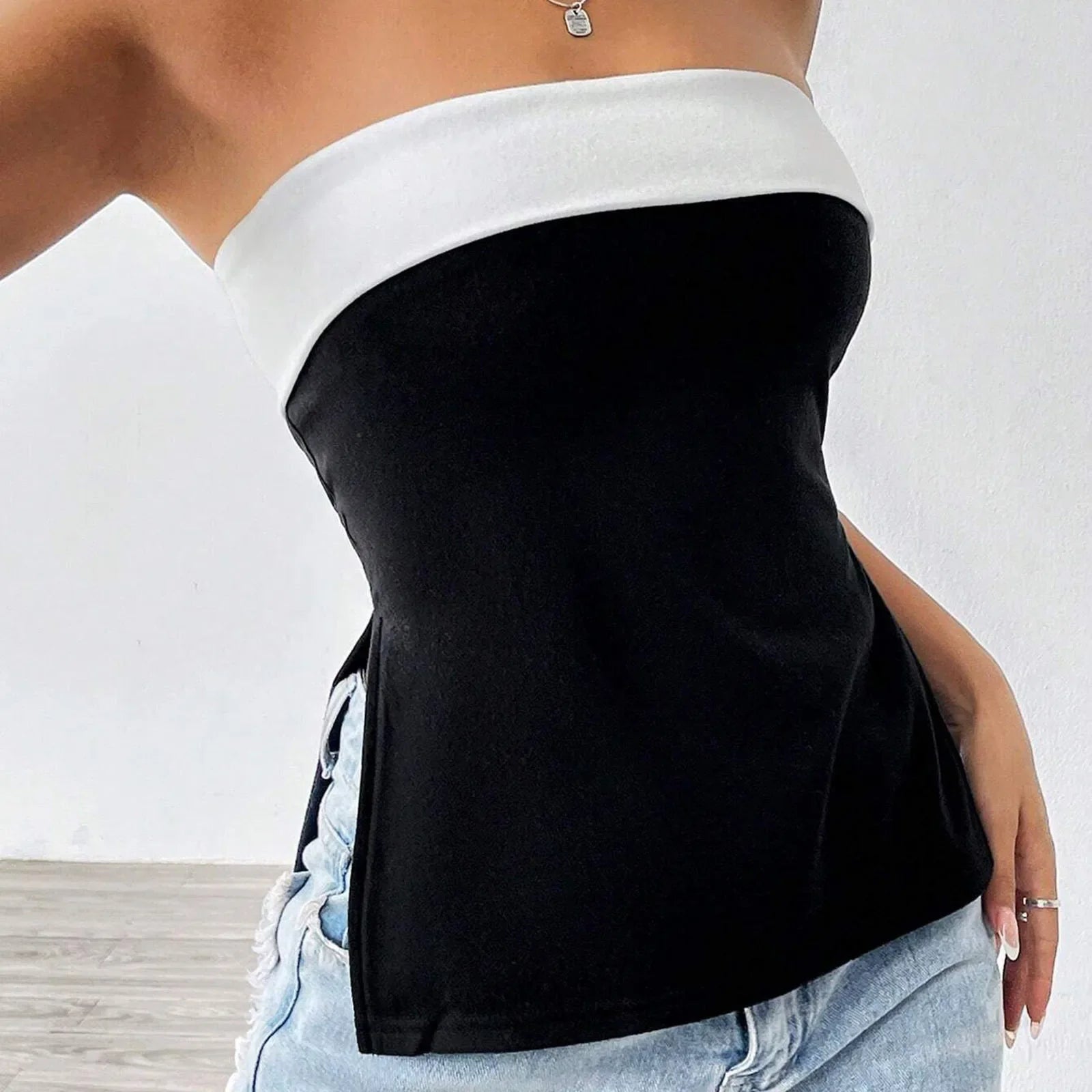 Contrast Black Tube Top