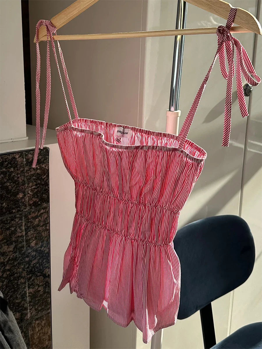 Cami Tie Up Ruched Crop Top