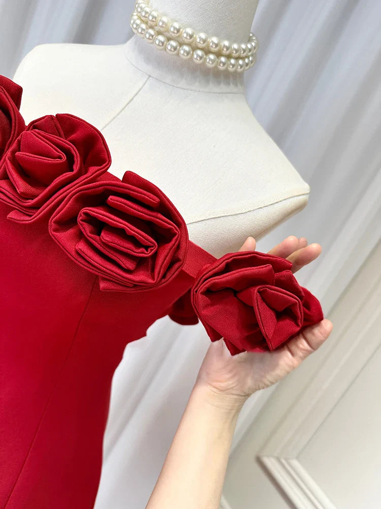 3D Flower Off-Shoulder Tube Mini Dress