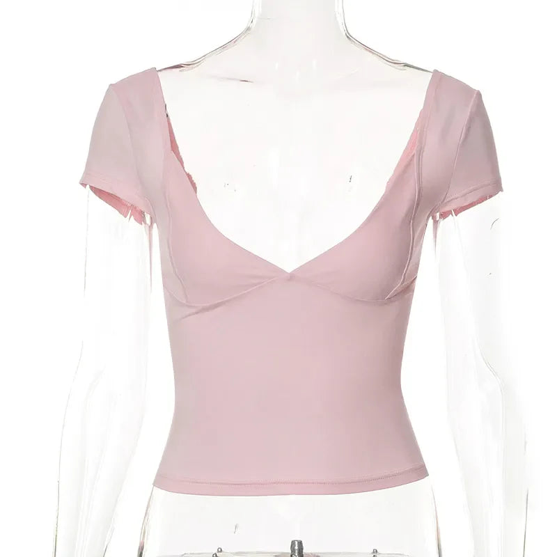 Deep Neck Short Sleeve Top