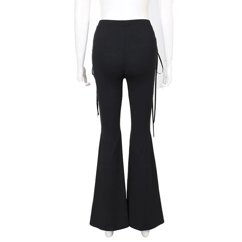 Black Lace Up Flared Pants