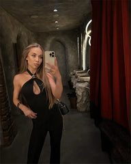Halter Hollow Out Metal Ring Design Top