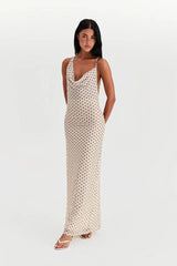 White Polka Dot Strappy Midi Dress