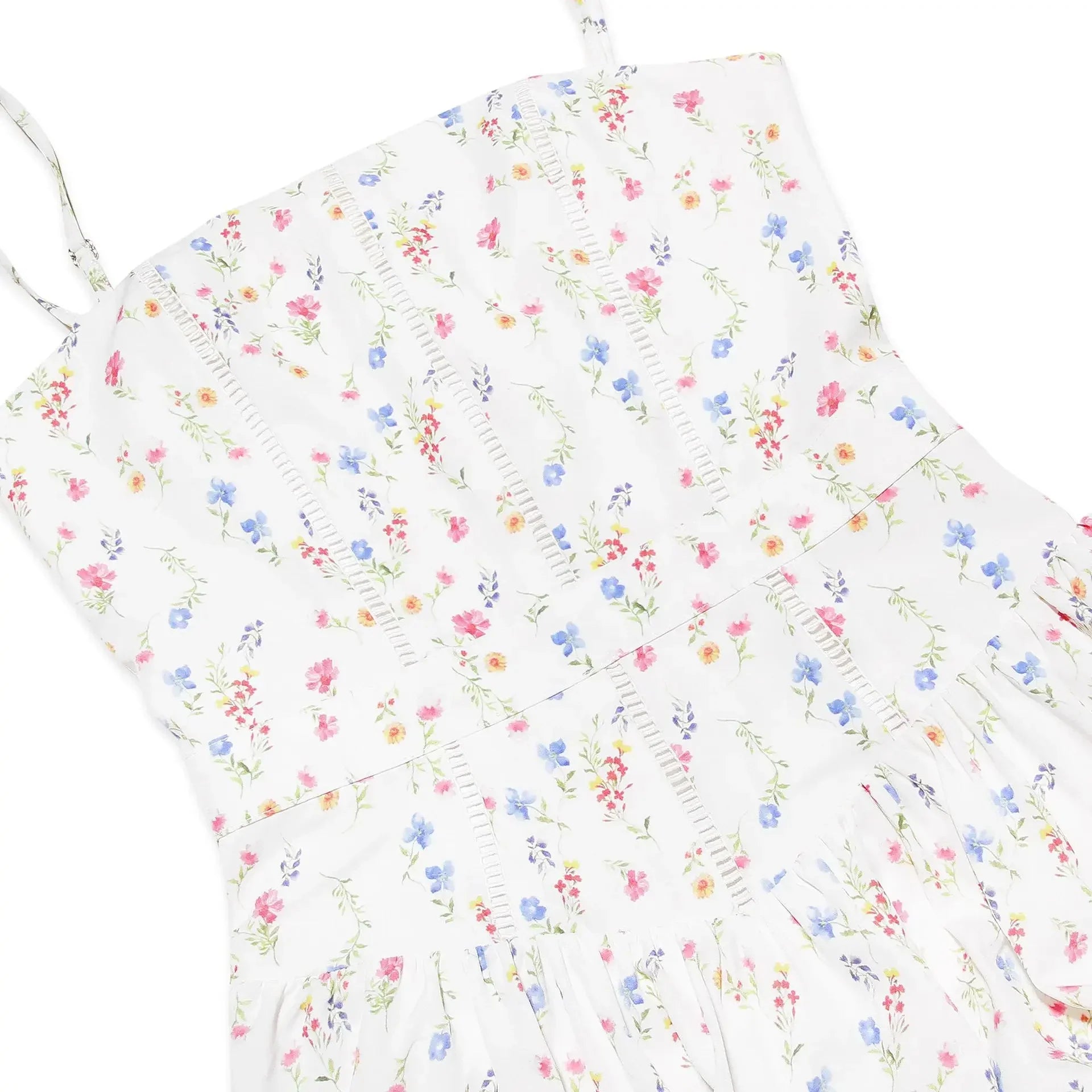 Strap Floral Printed Straight Neck Midi Dress