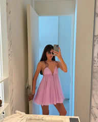 Chiffon Strap Mini Flare Dress - V-Neck A-Line