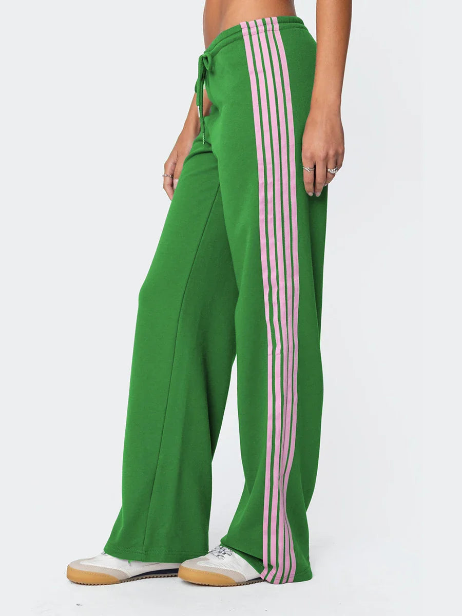 Drawstring Side Stripes Wide Leg Pants with Pockets