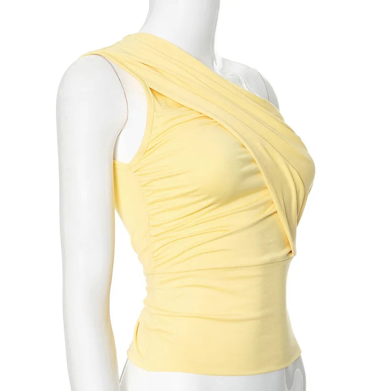Yellow One Shoulder Drapped Top