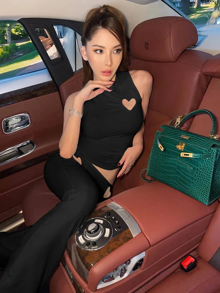Janessa Heart Hollow Out Pants Set