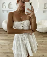 White Embroidered Strapless Mini Dress