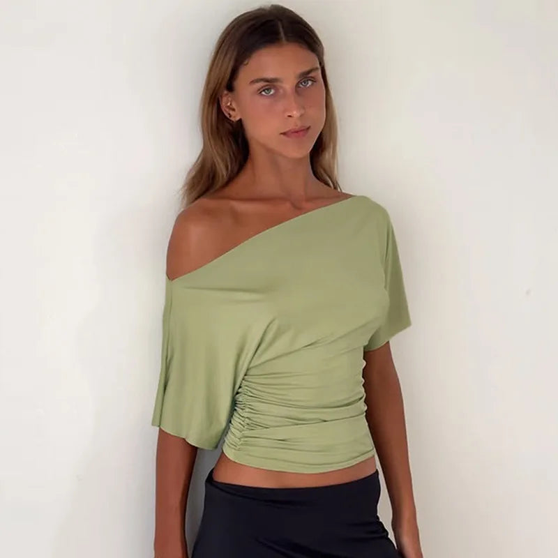 Asymmetrical One Shoulder Short Sleeve Top