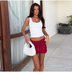 Knitted Tassels Patchwork Mini Skirt