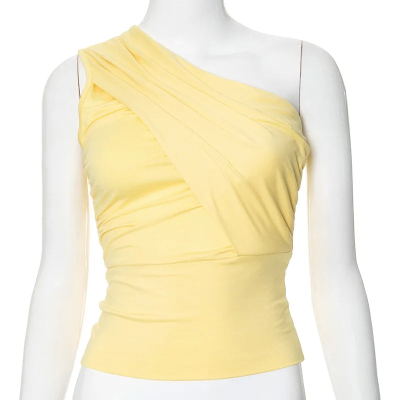 Yellow One Shoulder Drapped Top