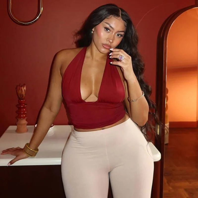 Deep Neck Halter Crop Top â€?Backless & Bold Fit