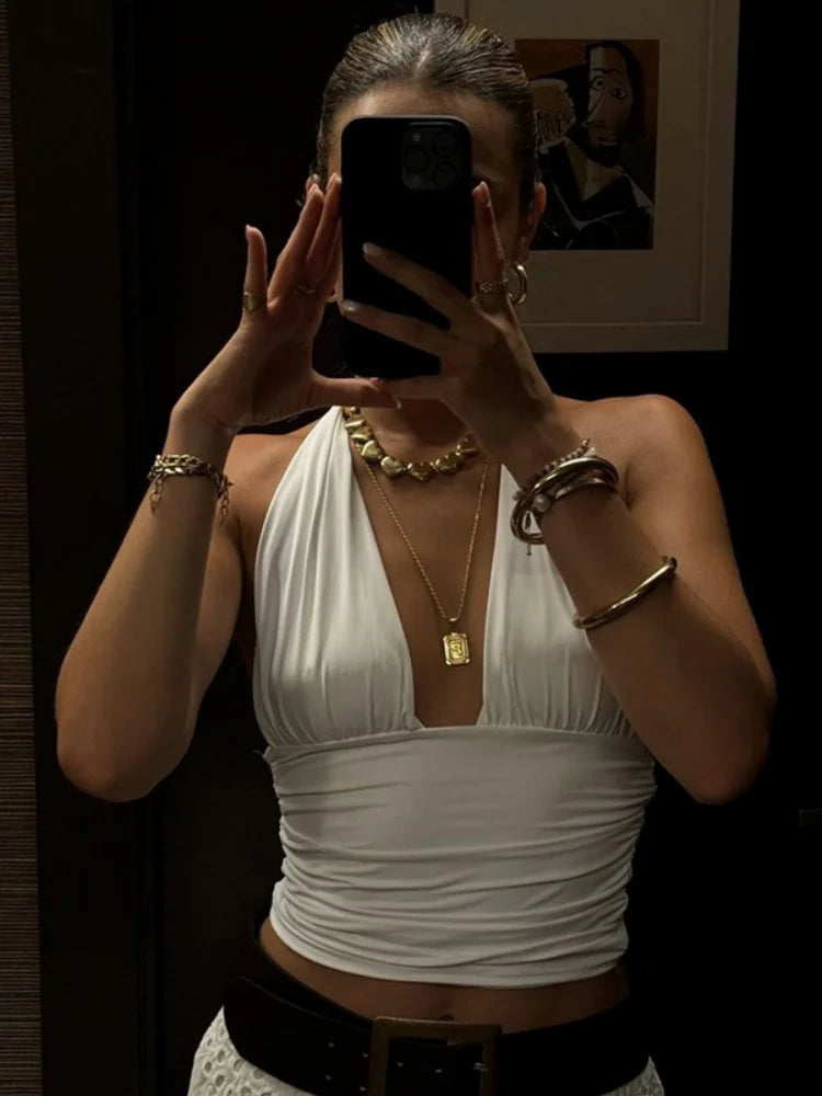 Deep Neck Halter Crop Top â€?Backless & Bold Fit