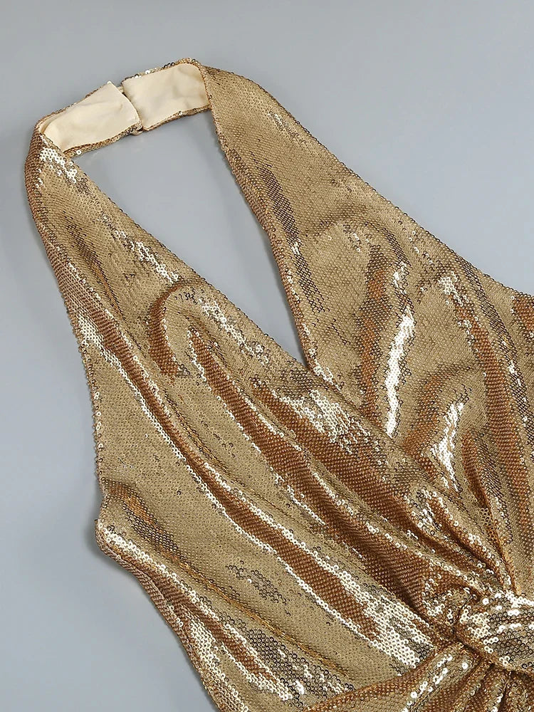 Gold Sequin Halter Jumpsuit