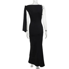 One Shoulder Tie-Up Long Dress - Fit & Flare Knit